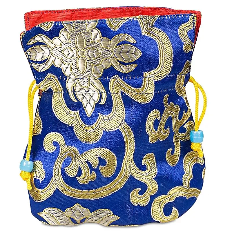 Brokaattasje blauw gevoerd met rood