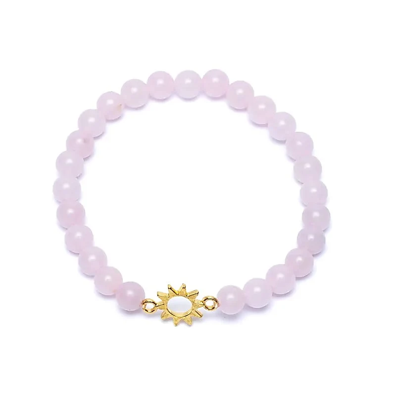Armband rozenkwarts elastisch met zon bedel