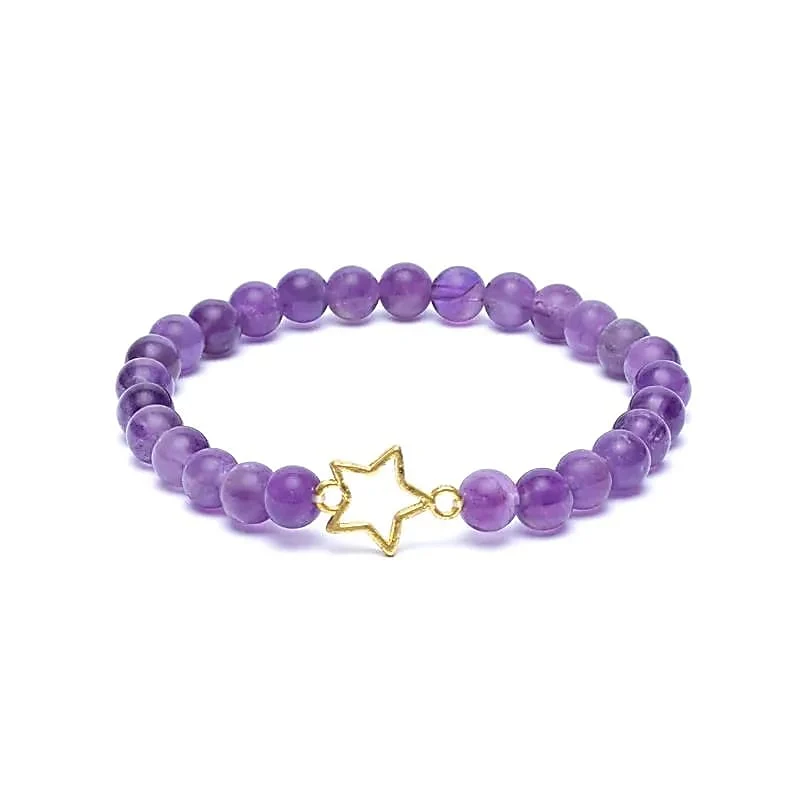 Armband amethist elastisch met ster bedel