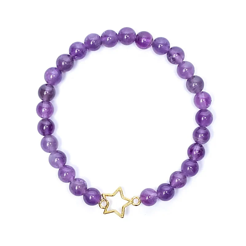 Armband amethist elastisch met ster bedel