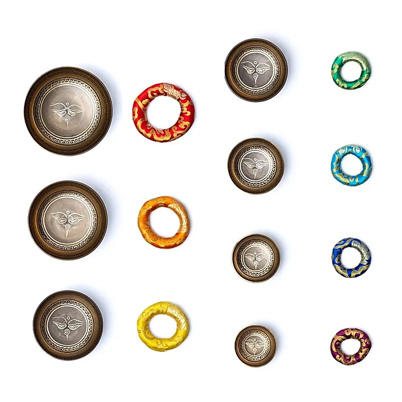 Decoratieve klankschalen set Boeddha Ogen met draagtas