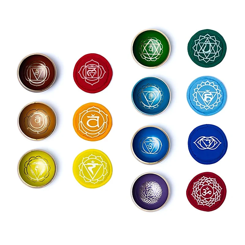 Chakra klankschalen set gekleurd met draagtas