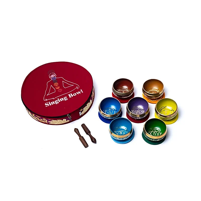 Chakra klankschalen set gekleurd met draagtas