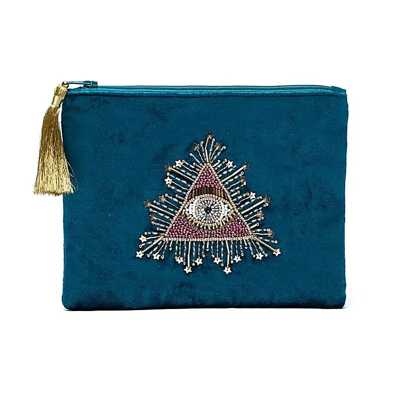 Etui fluweel petrol met tarot oog