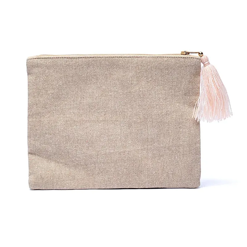 Etui chambray katoen beige/goud met Bloem des Levens