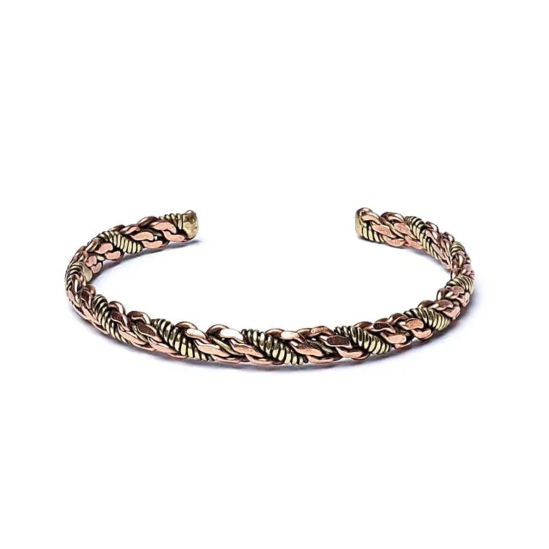 Gedraaide armband brons- en goudkleurig triple twist