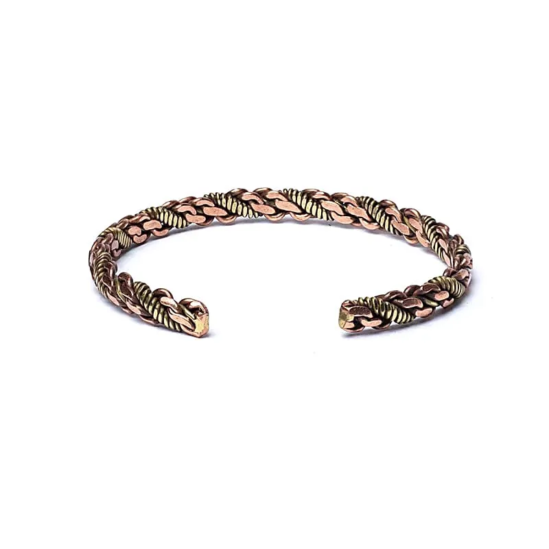 Gedraaide armband brons- en goudkleurig triple twist