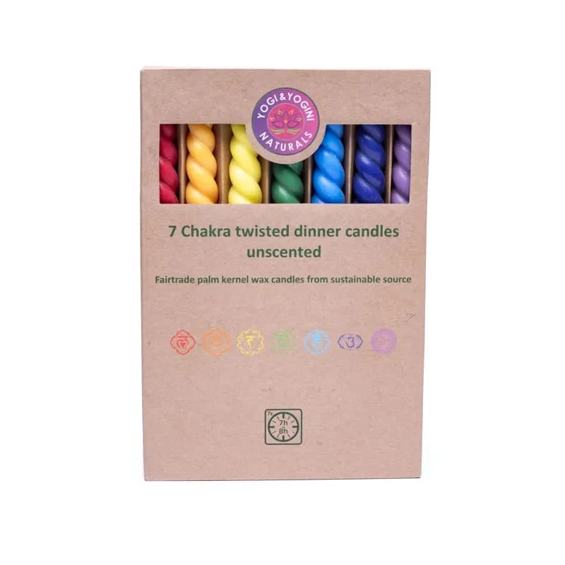 Gedraaide dinerkaarsen chakra set van 7 geurloos