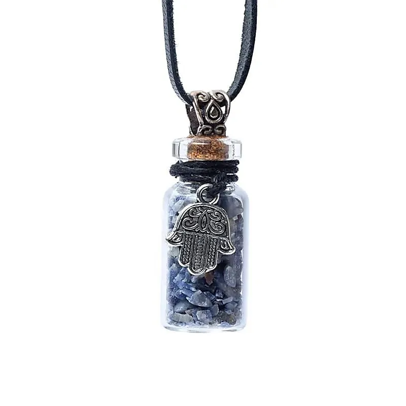 Geschenkflesje aan koord met lapis lazuli en khamsa