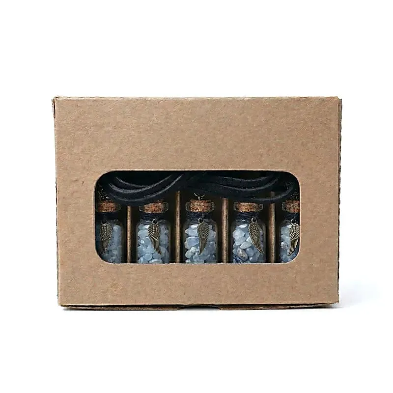 Geschenkflesje aan koord met angeliet en engelenvleugel