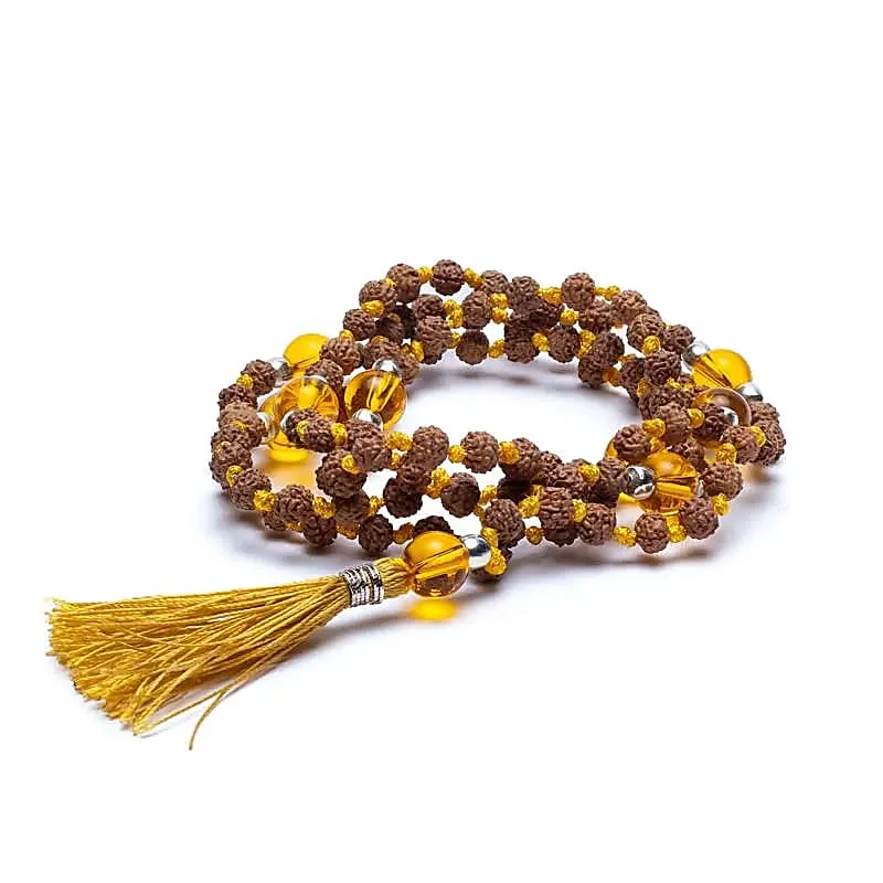 Mala Rudraksha en citrien (gebrande amethist)