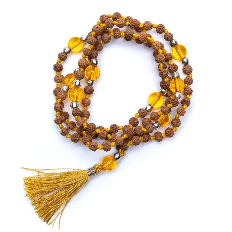 Mala Rudraksha en citrien (gebrande amethist)