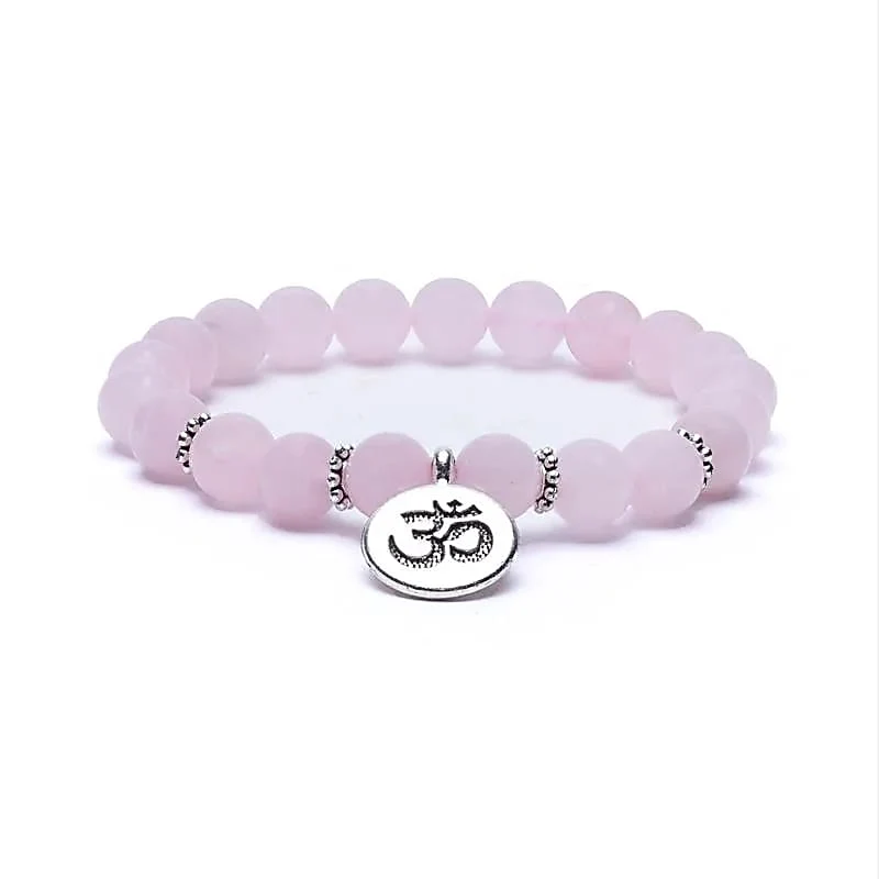 Mala/armband rozenkwarts elastisch met ohm