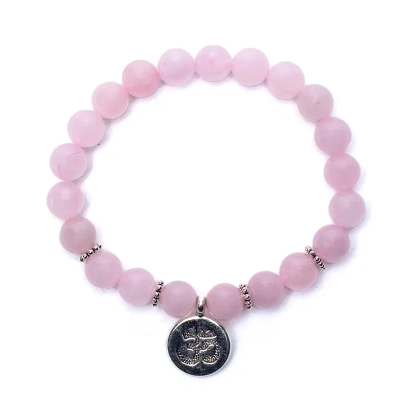 Mala/armband rozenkwarts elastisch met ohm