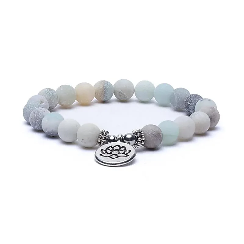 Mala/armband amazoniet elastisch met lotus
