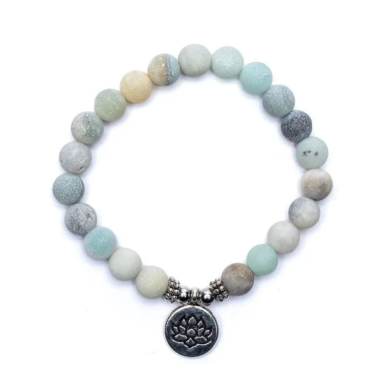 Mala/armband amazoniet elastisch met lotus