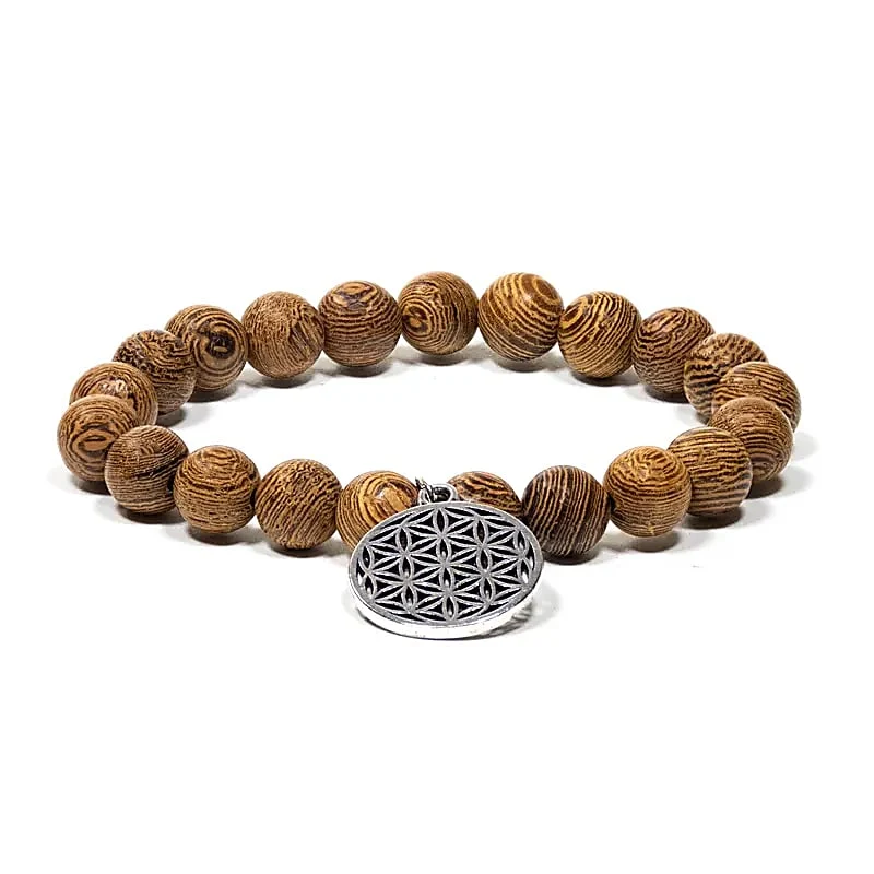Mala/armband wengéhout elastisch + bloem des levens