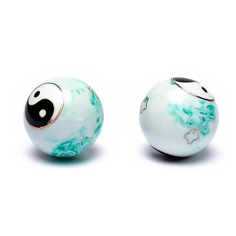 Meridiaankogels Yin Yang wit/groen gemarmerd