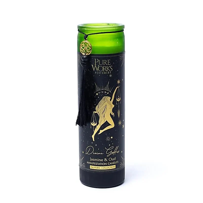 Manifestatiekaars Divine Goddess in glas met kwast
