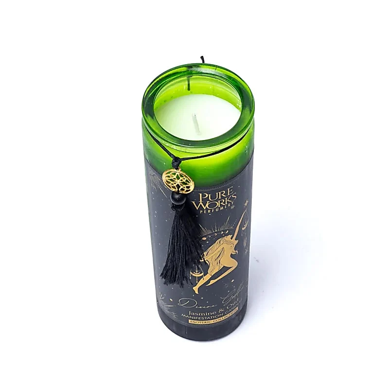Manifestatiekaars Divine Goddess in glas met kwast