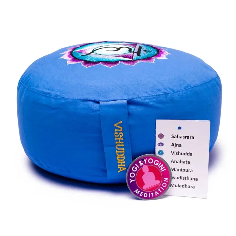 Meditatiekussen 5e chakra geborduurd
