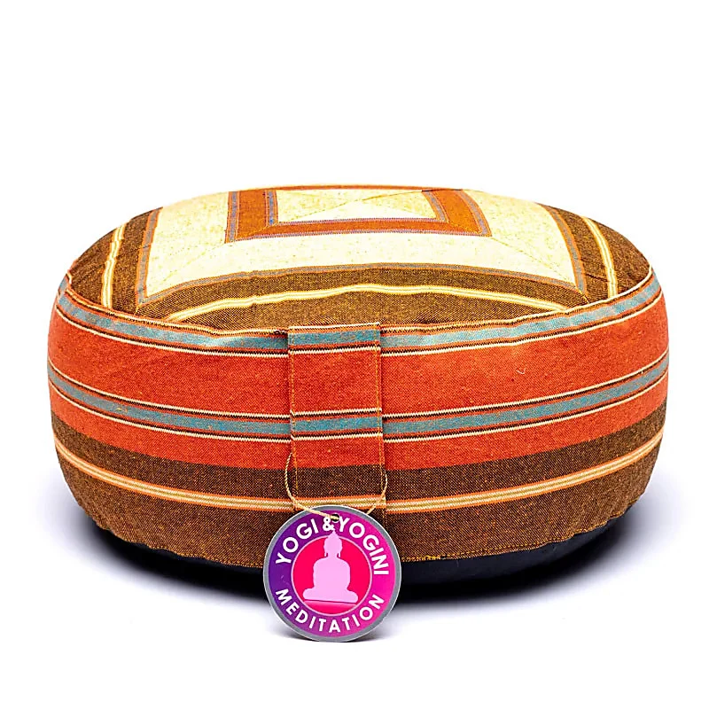 Meditatiekussen crème/oranje patroon multi