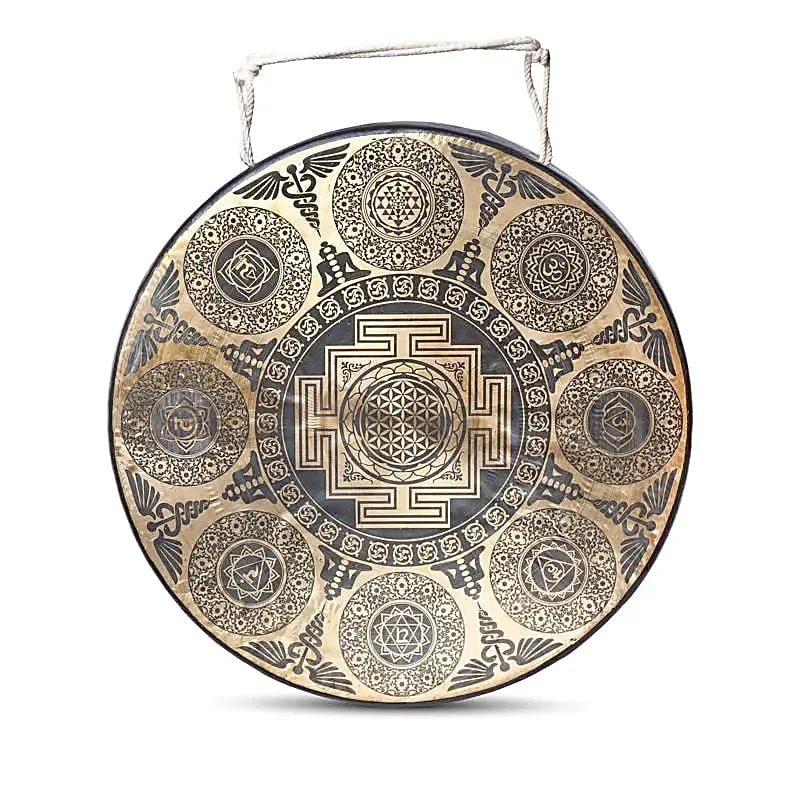 Nepalese gong 7 chakra's gravure