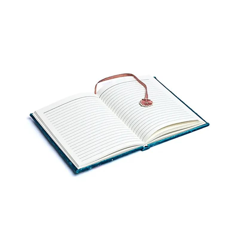Notitieboek fluweel blauw met bloemen