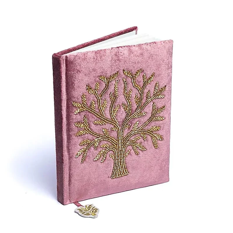 Notitieboek fluweel roze met Levensboom
