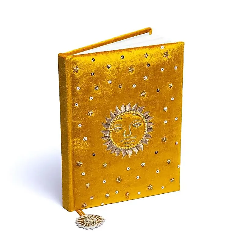 Notitieboek fluweel geel met zon