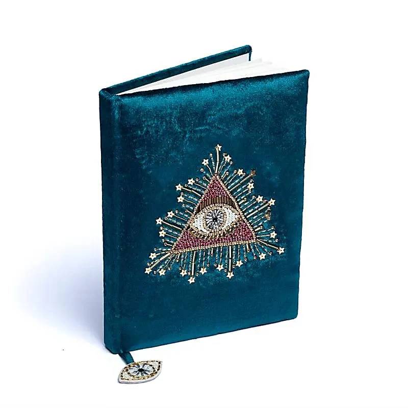 Notitieboek fluweel petrol met tarot oog