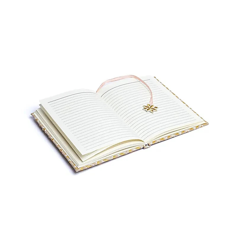 Notitieboek chambray katoen beige/goud met Bloem des Levens