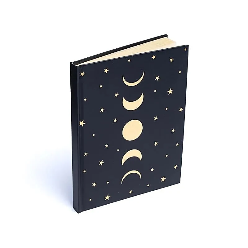 Notitieboek maanfasen & sterren zwart