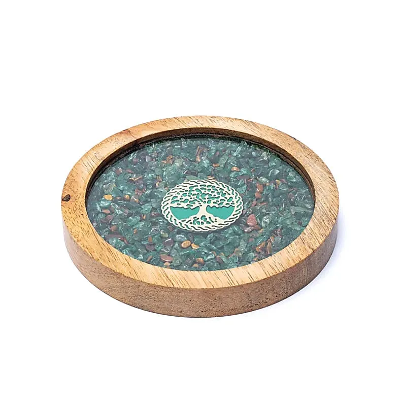 Onderzetter hout Levensboom, aventurijn & tijgeroog