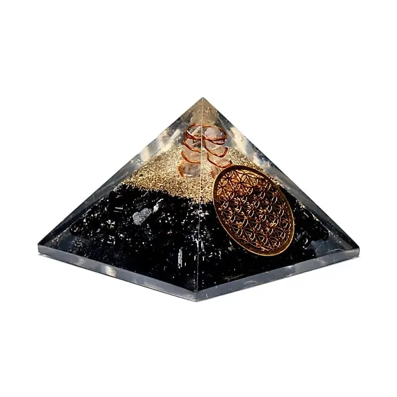 Toermalijn piramide met kristalpunt en bloem des levens