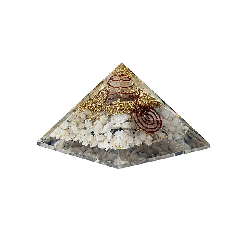 Orgoniet pyramide maansteen met maan symbool