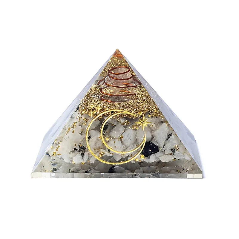 Orgoniet pyramide maansteen met maan symbool