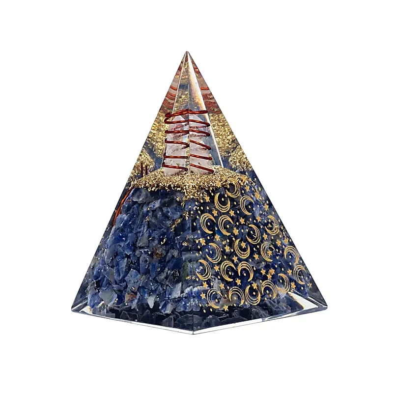 Orgoniet pyramide sodaliet met maan en sterren