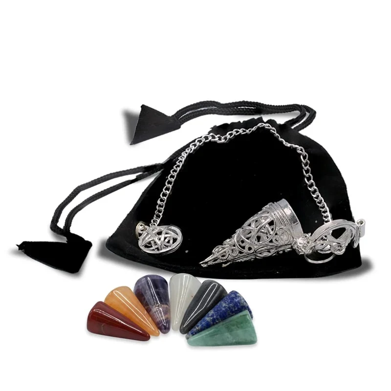 Pendel Pentagram met 7 chakra halfedelstenen