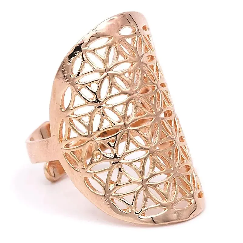 Ring bloem des levens messing roze goudkleur