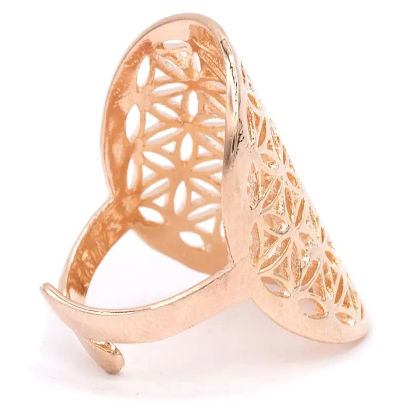 Ring bloem des levens messing roze goudkleur