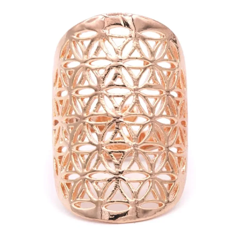 Ring bloem des levens messing roze goudkleur