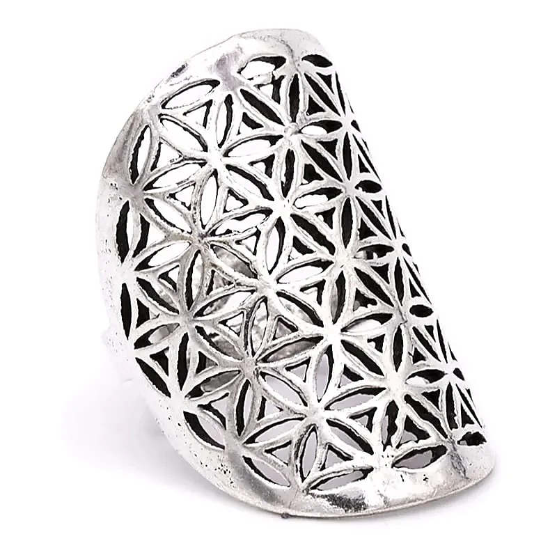 Ring bloem des levens messing zilverkleur