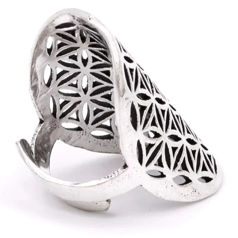 Ring bloem des levens messing zilverkleur