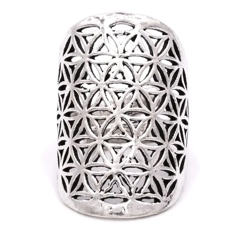Ring bloem des levens messing zilverkleur