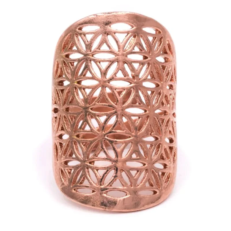 Ring bloem des levens messing koperkleur