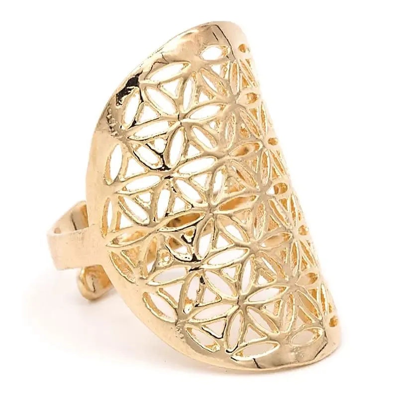 Ring bloem des levens messing goudkleurig