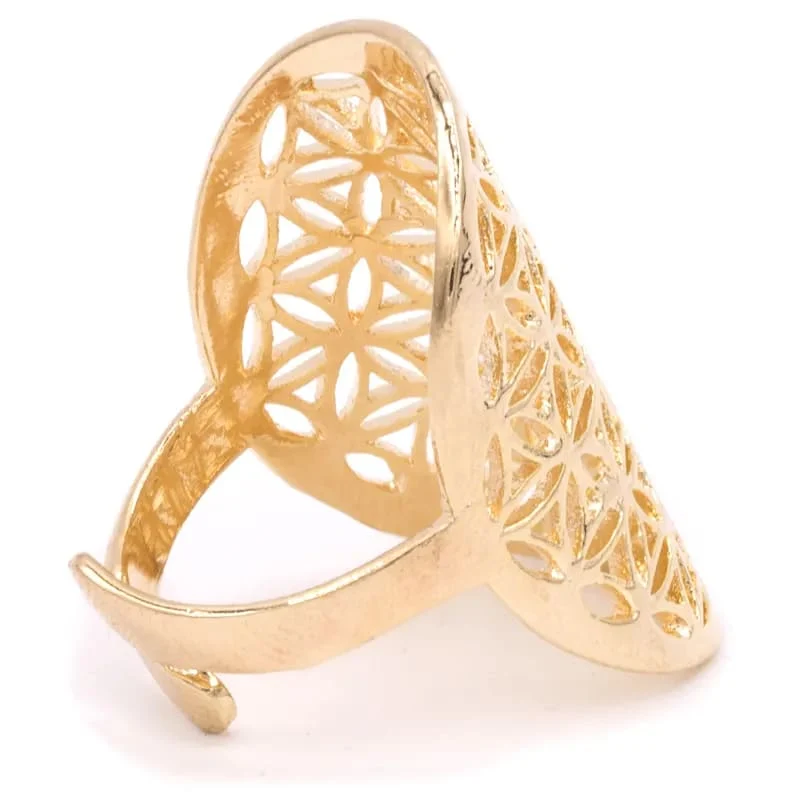 Ring bloem des levens messing goudkleurig