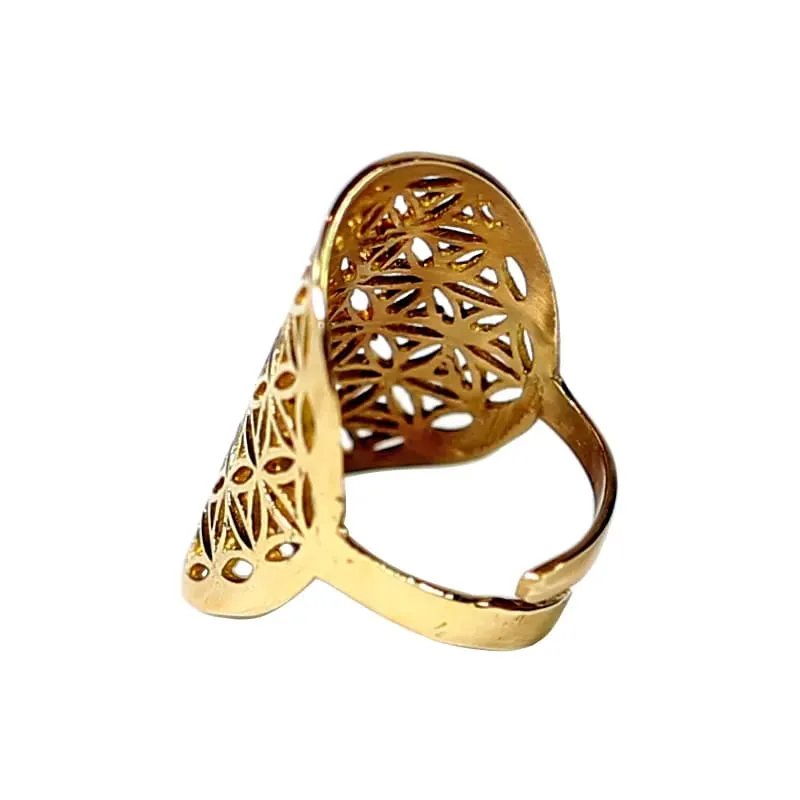 Ring bloem des levens messing goudkleurig
