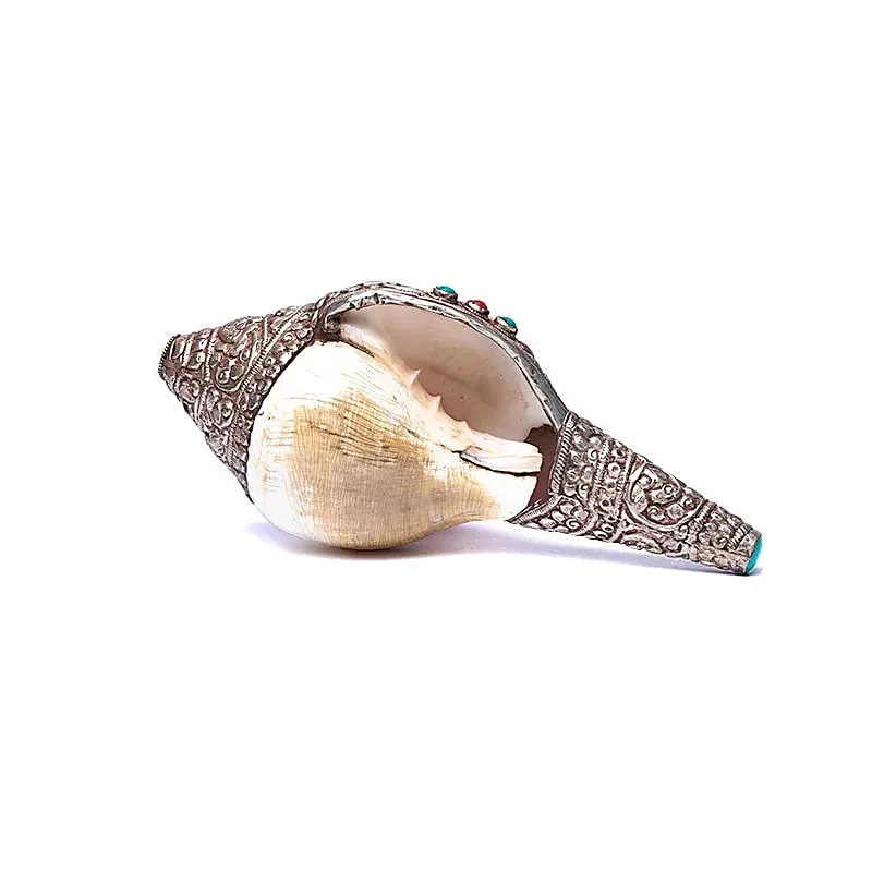 Rituele witte schelp met metaaldecoratie Puja